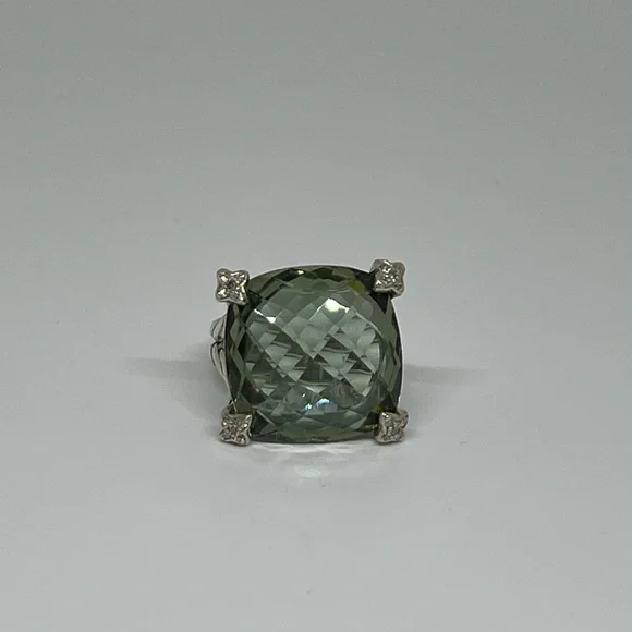 David Yurman Cushion On Point ring in silver, diamonds and prasiolite - Picture 3 of 13